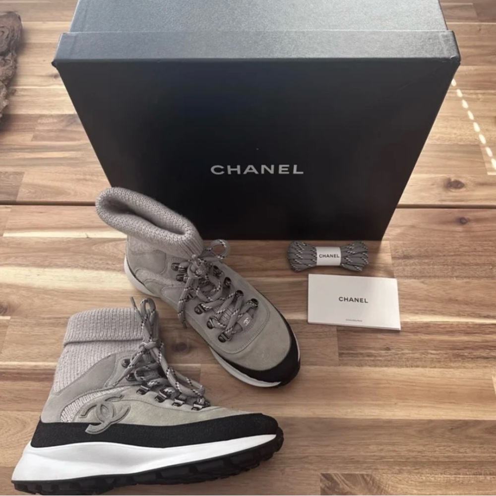 Chanel gray sock sneakers 36.5 only worn once